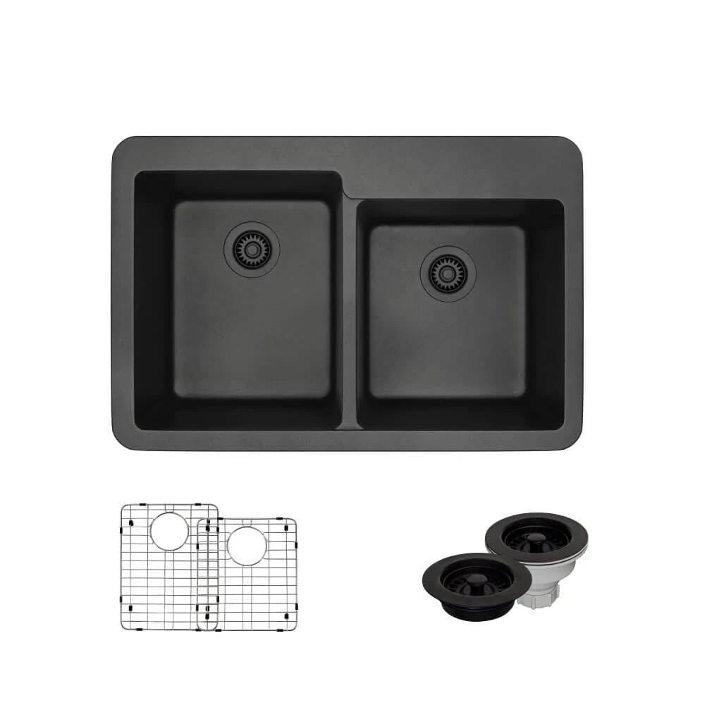 Carbon Topmount Composite Granite Kitchen Sink with Two Grids Z860216