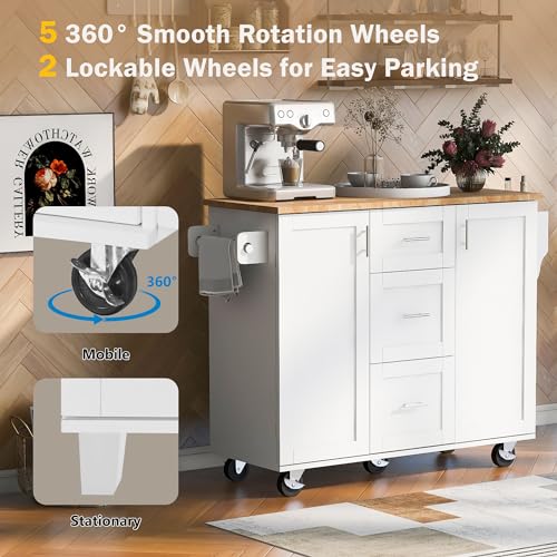 Grey Blue Rolling Kitchen Island With Storage And Drop Leaf Q983