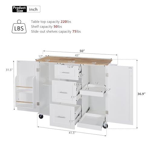 Grey Blue Rolling Kitchen Island With Storage And Drop Leaf Q983