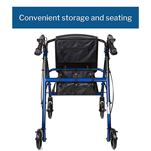 Red Lightweight Aluminum Rollator Walker with Seat and Wheels, 300 lbs Weight Capacity R6139