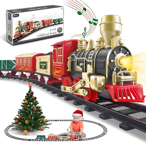 Electric Christmas Train Set with Lights and Sounds, 3 Cars & 10 Train Tracks N874