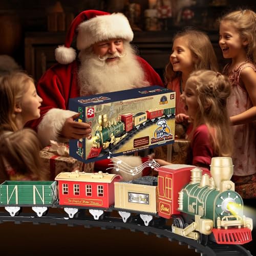 Electric Christmas Train Set with Lights and Sounds, 3 Cars & 10 Train Tracks N874