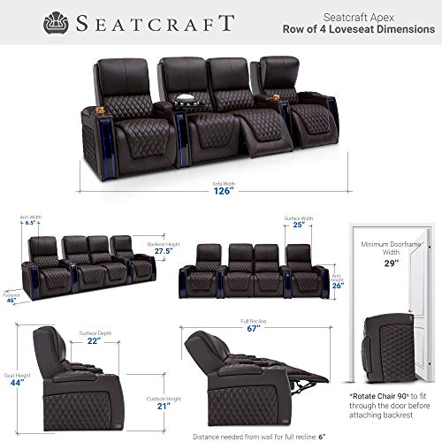 Top Grain Leather Power Recliner with Power Headrests and Power Lumbar (Row of 2, Brown) X675616