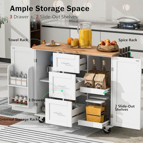 Grey Blue Rolling Kitchen Island With Storage And Drop Leaf Q983