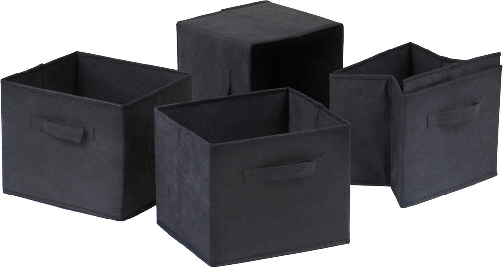 Wood 4 Section Storage Shelf with 4 Black Fabric Baskets Y725
