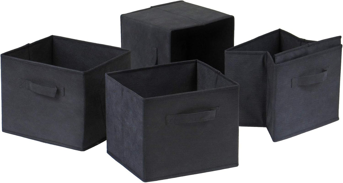 Wood 4 Section Storage Shelf with 4 Black Fabric Baskets Y725