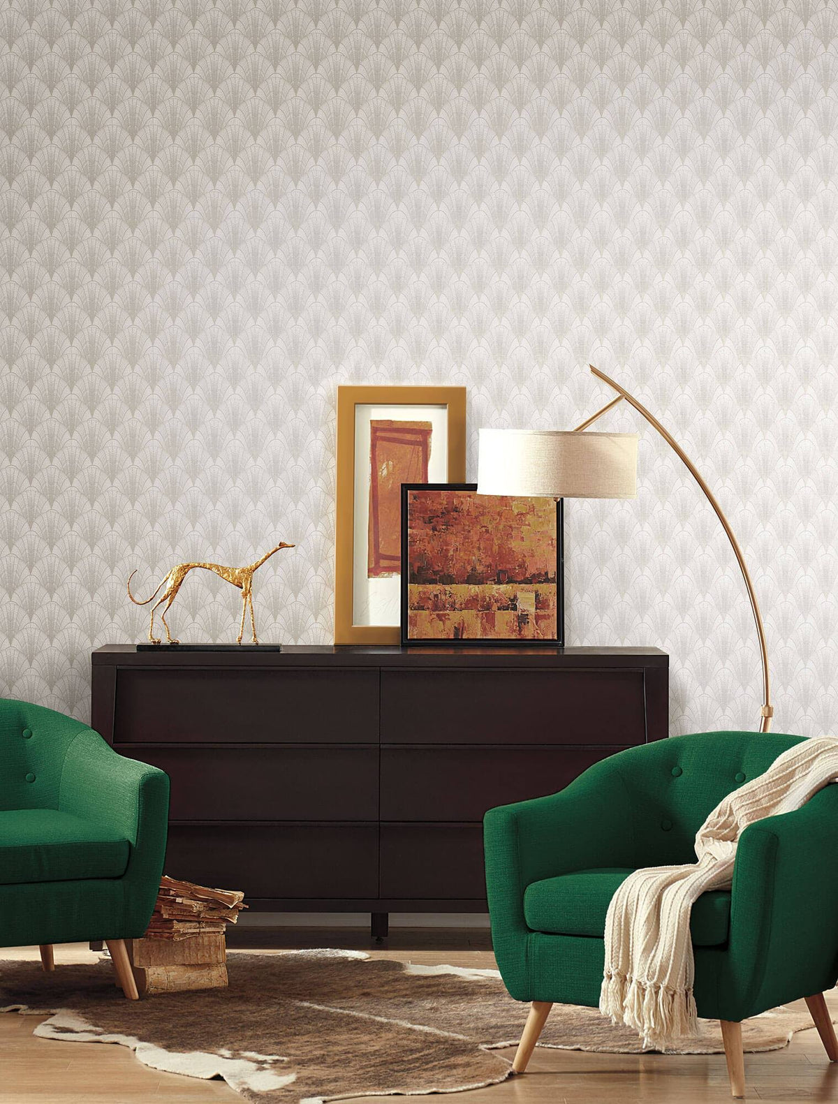 White Silver Scalloped Pearls Wallpaper K16585