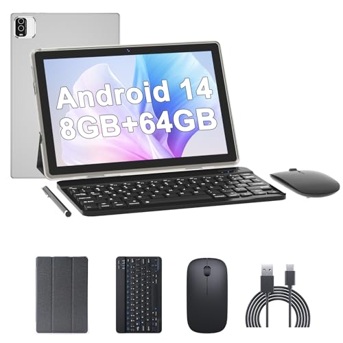 10.1 Inch Android Tablet with Keyboard Mouse Case Stylus 64GB ROM 8GB RAM E249