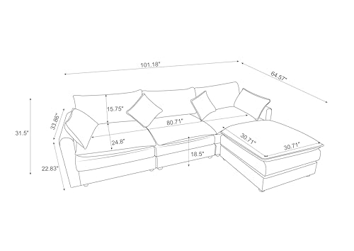 Beige U Shaped Modular Sectional Sofa with Double Chaises and 4 Pillows F162166