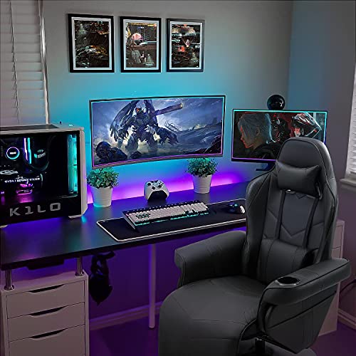 White PU Leather Gaming Recliner Chair with Footrest Headrest and Lumbar Support C298