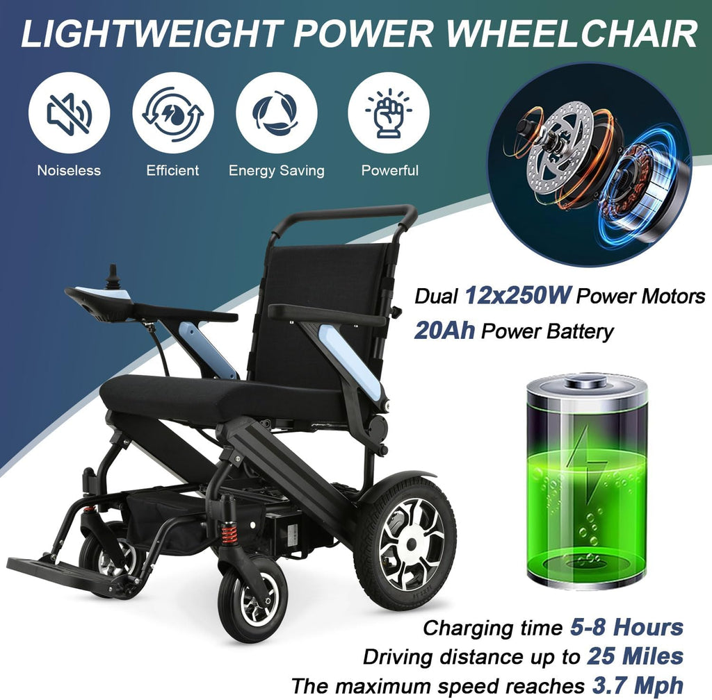 Lightweight Foldable All Terrain Motorized Wheelchair with 20AH Removable Battery R634