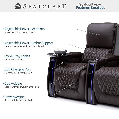Top Grain Leather Power Recliner with Power Headrests and Power Lumbar (Row of 2, Brown) X675616