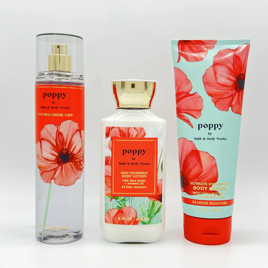 Poppy Fine Fragrance Mist, Body Lotion and Body Cream 3-Piece Bundle B7299