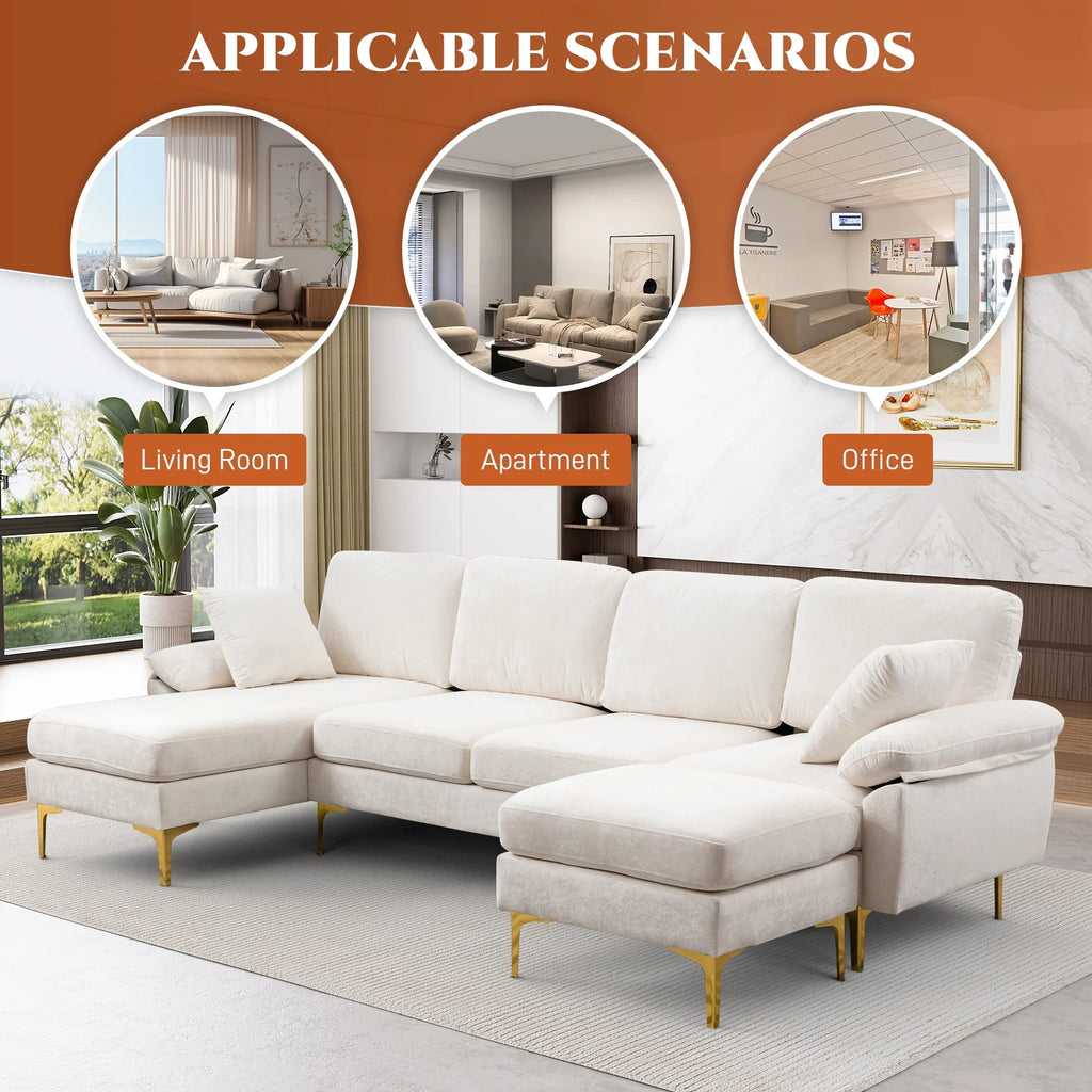 Upholstered Velvet U-shaped Sectional Sofa With Ottoman E228
