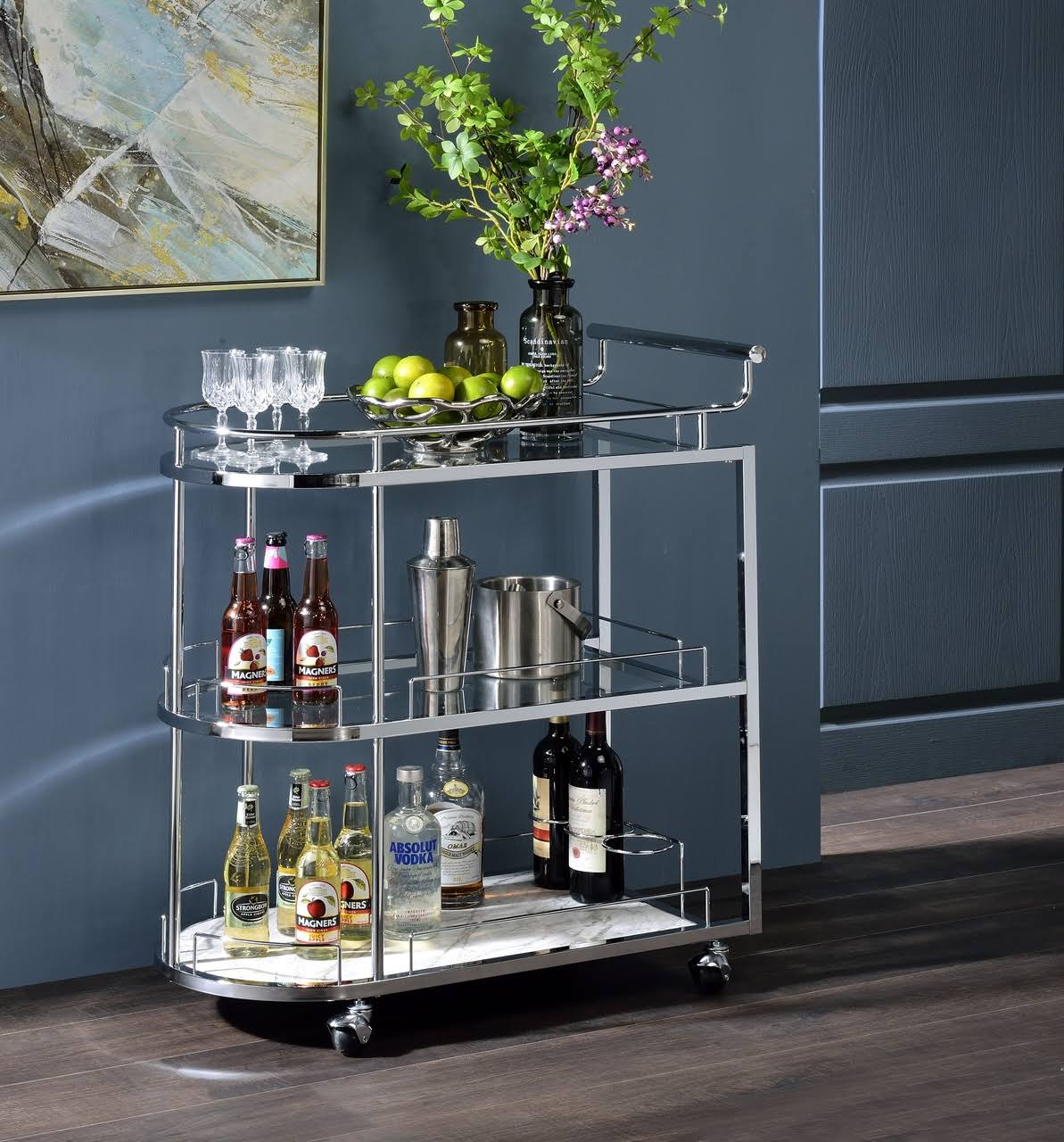 Glass and Chrome Serving Cart B33948