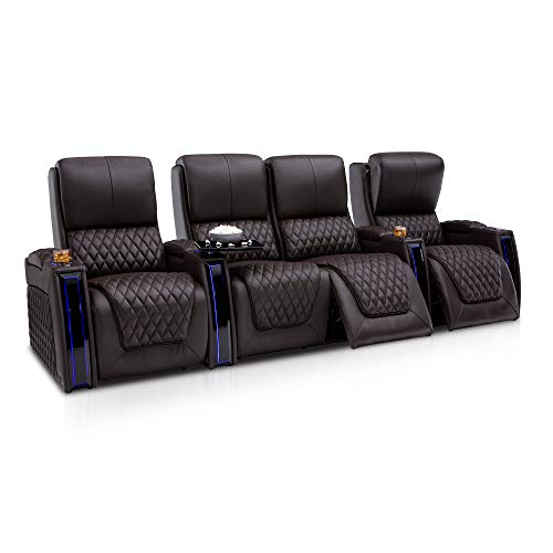 Top Grain Leather Power Recliner with Power Headrests and Power Lumbar (Row of 2, Brown) X675616