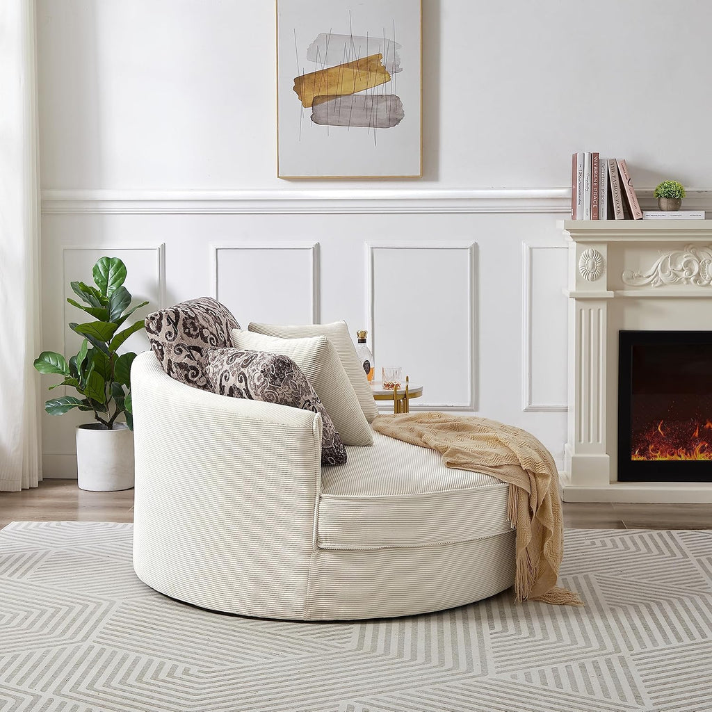 Oversized Corduroy Swivel Barrel Armchair with 5 Detachable Pillows M186766