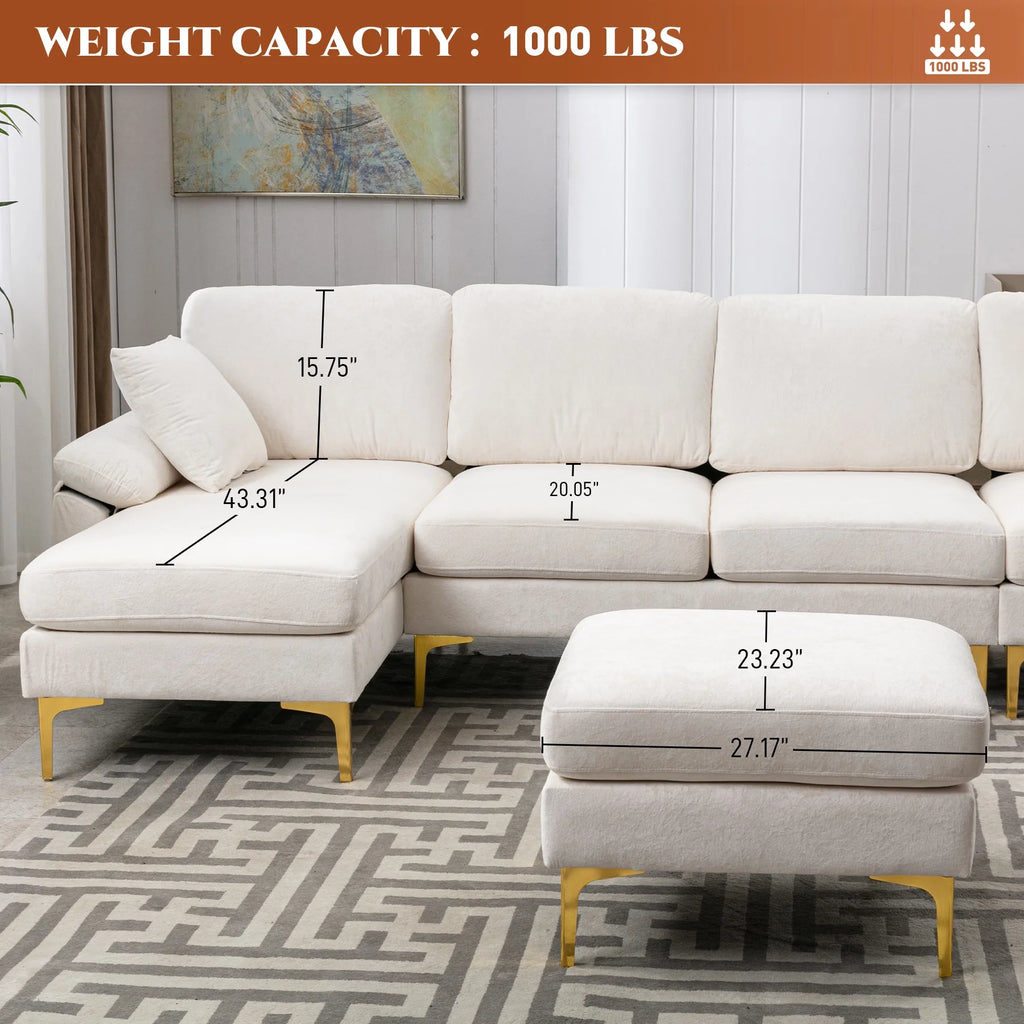 Upholstered Velvet U-shaped Sectional Sofa With Ottoman E228
