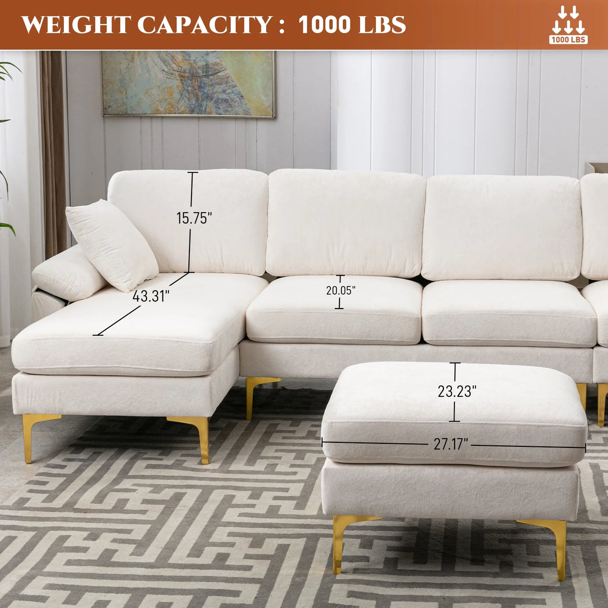Upholstered Velvet U-shaped Sectional Sofa With Ottoman E228