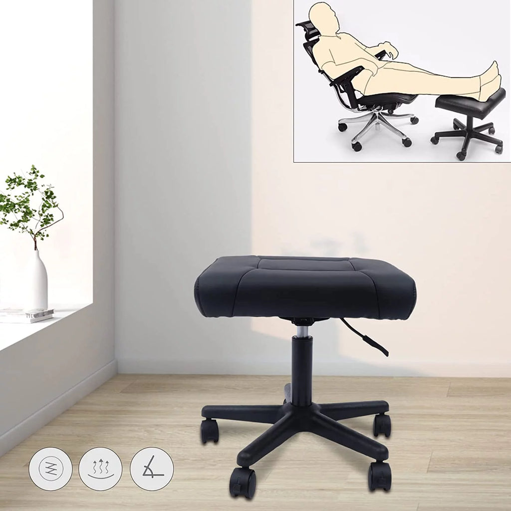 Height Adjustable Leather Foot Stool with Wheels Y820574
