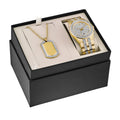 Gold-Tone PVD Watch and Dog Tag Pendant Box Set X607143