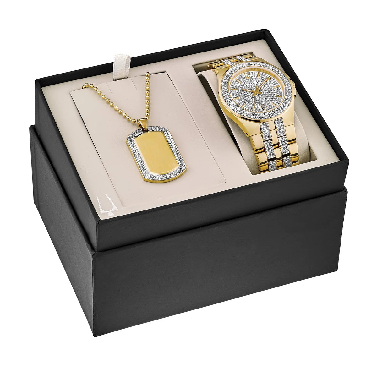Gold-Tone PVD Watch and Dog Tag Pendant Box Set X607143