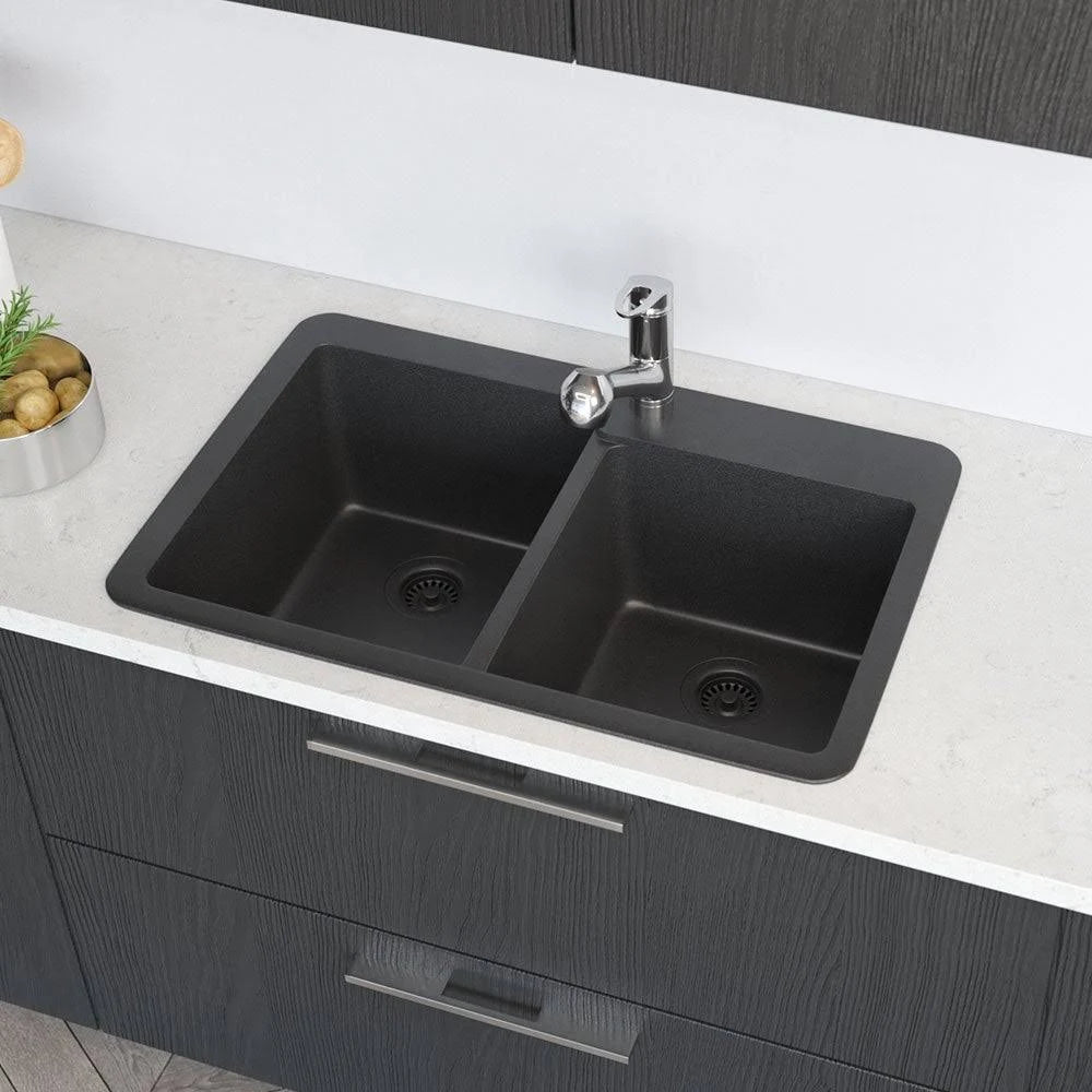 Carbon Topmount Composite Granite Kitchen Sink with Two Grids Z860216