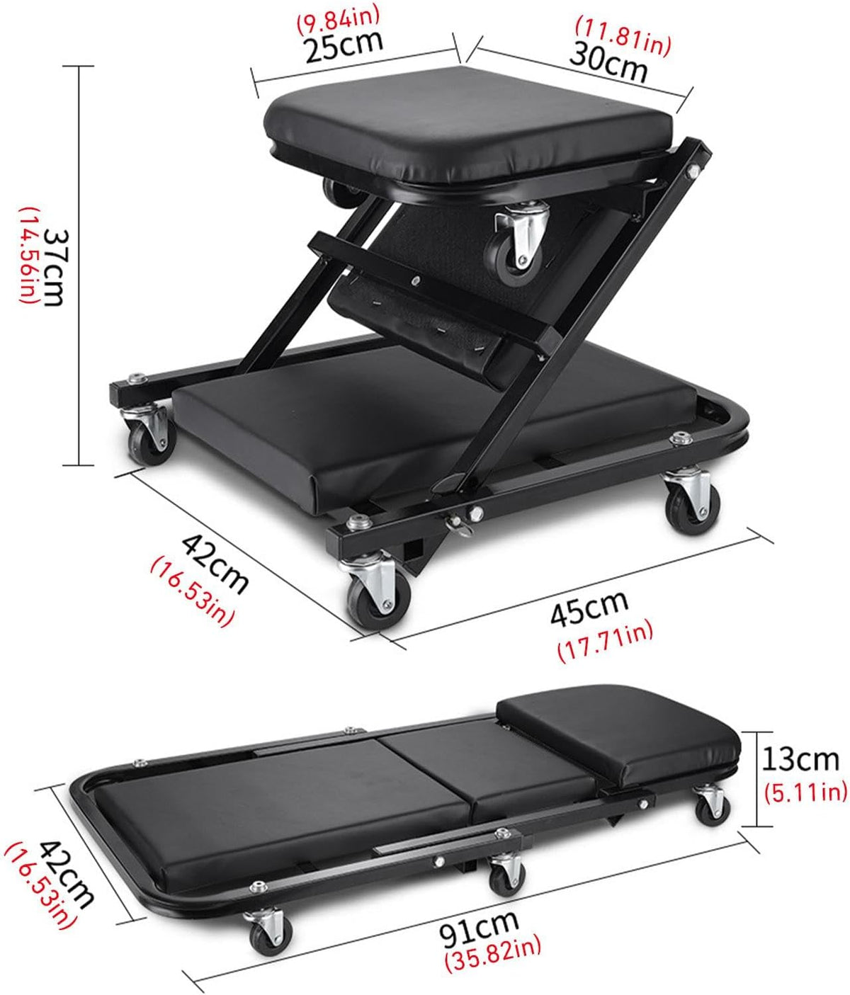 36 Inches Adjustable Rolling Garage Creeper with 6 Swivel Casters P893644