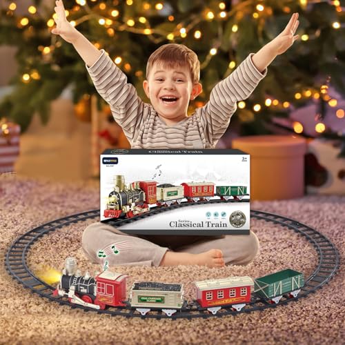 Electric Christmas Train Set with Lights and Sounds, 3 Cars & 10 Train Tracks N874