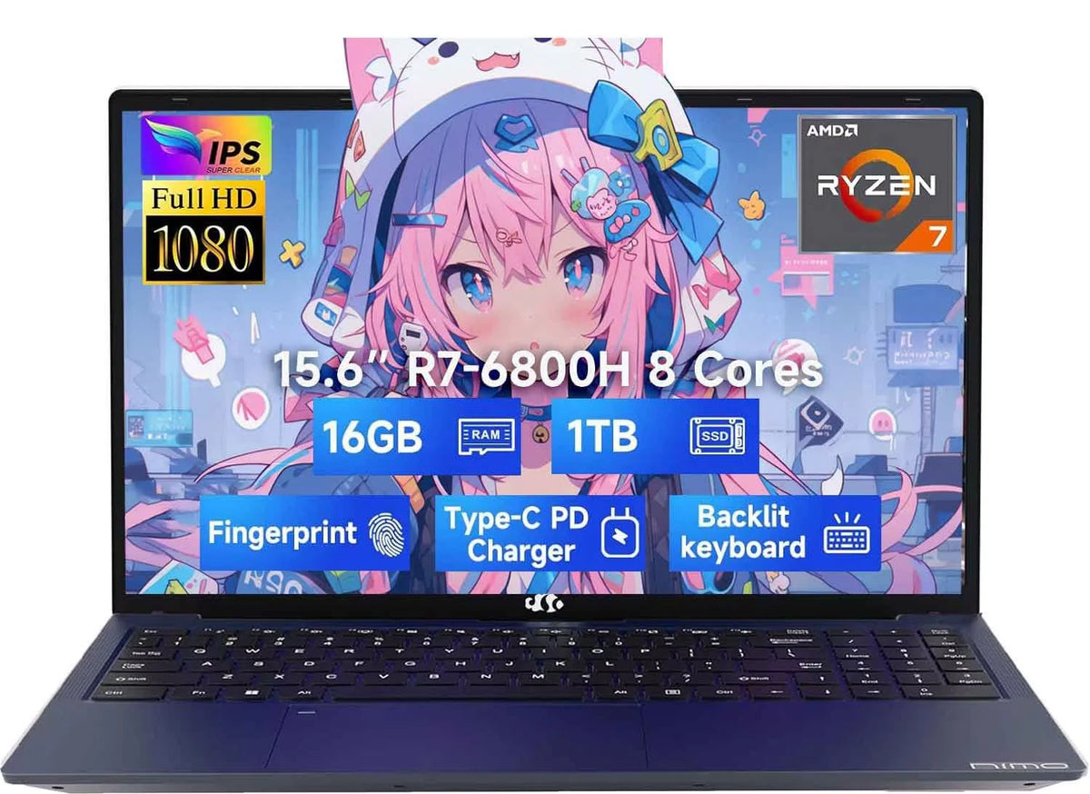 15.6" IPS FHD Gaming Laptop 8 Cores AMD Ryzen 7 6800H 16GB DDR5 RAM 1TB SSD AMD Radeon 680M GPU Backlit Keyboard Fingerprint Y109050