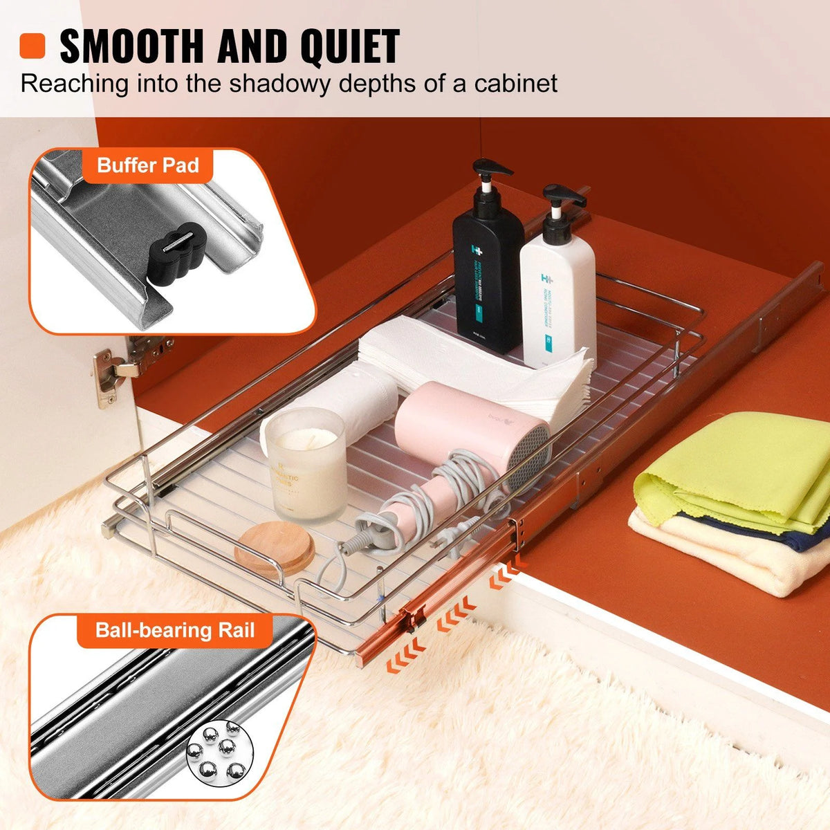 2 Pack Chrome Steel Pull Out Cabinet Organizer E87936