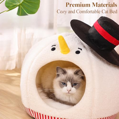 Snowman-Shaped Enclosed Cat Bed Cave with Washable Mat X522