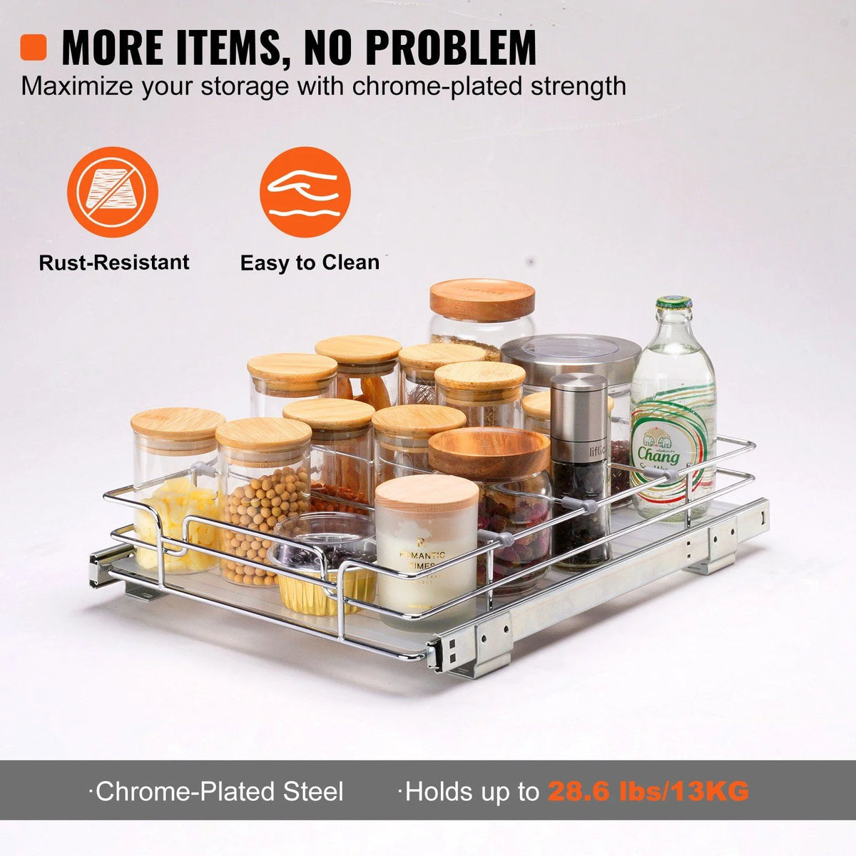 2 Pack Chrome Steel Pull Out Cabinet Organizer E87936