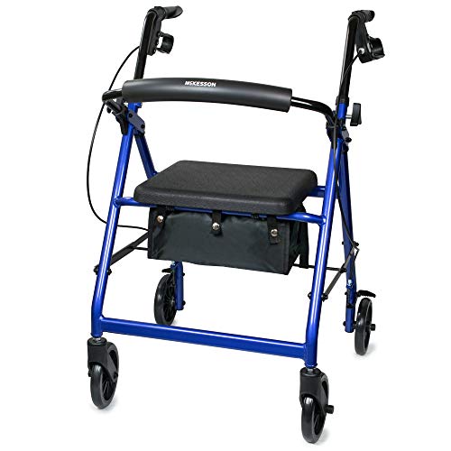 Red Lightweight Aluminum Rollator Walker with Seat and Wheels, 300 lbs Weight Capacity R6139