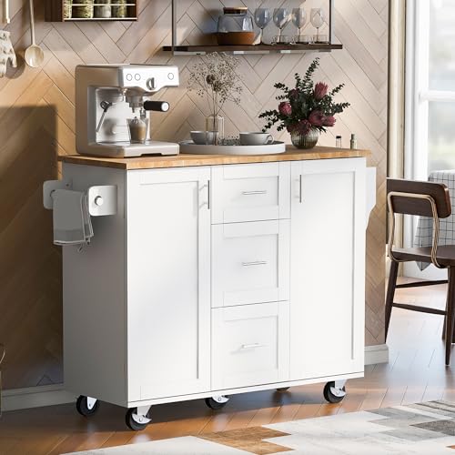 Grey Blue Rolling Kitchen Island With Storage And Drop Leaf Q983