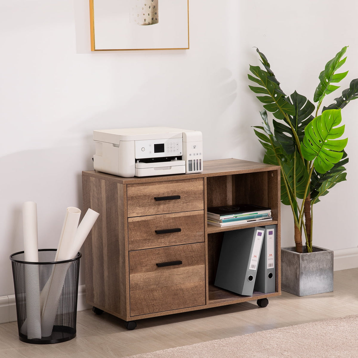 Rolling Office Cabinet with Drawers, Walnut R616897