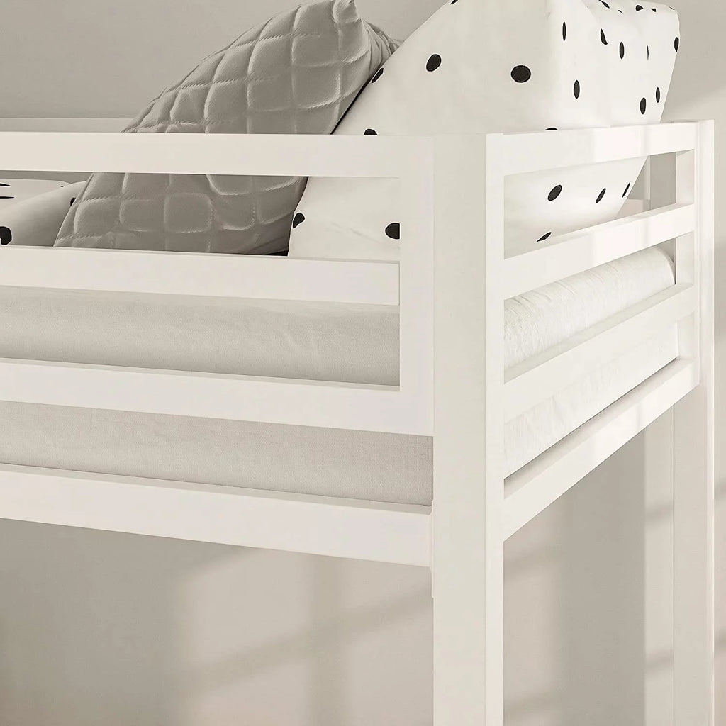 Twin over Twin White Metal Bunk Bed with Ladder K5186