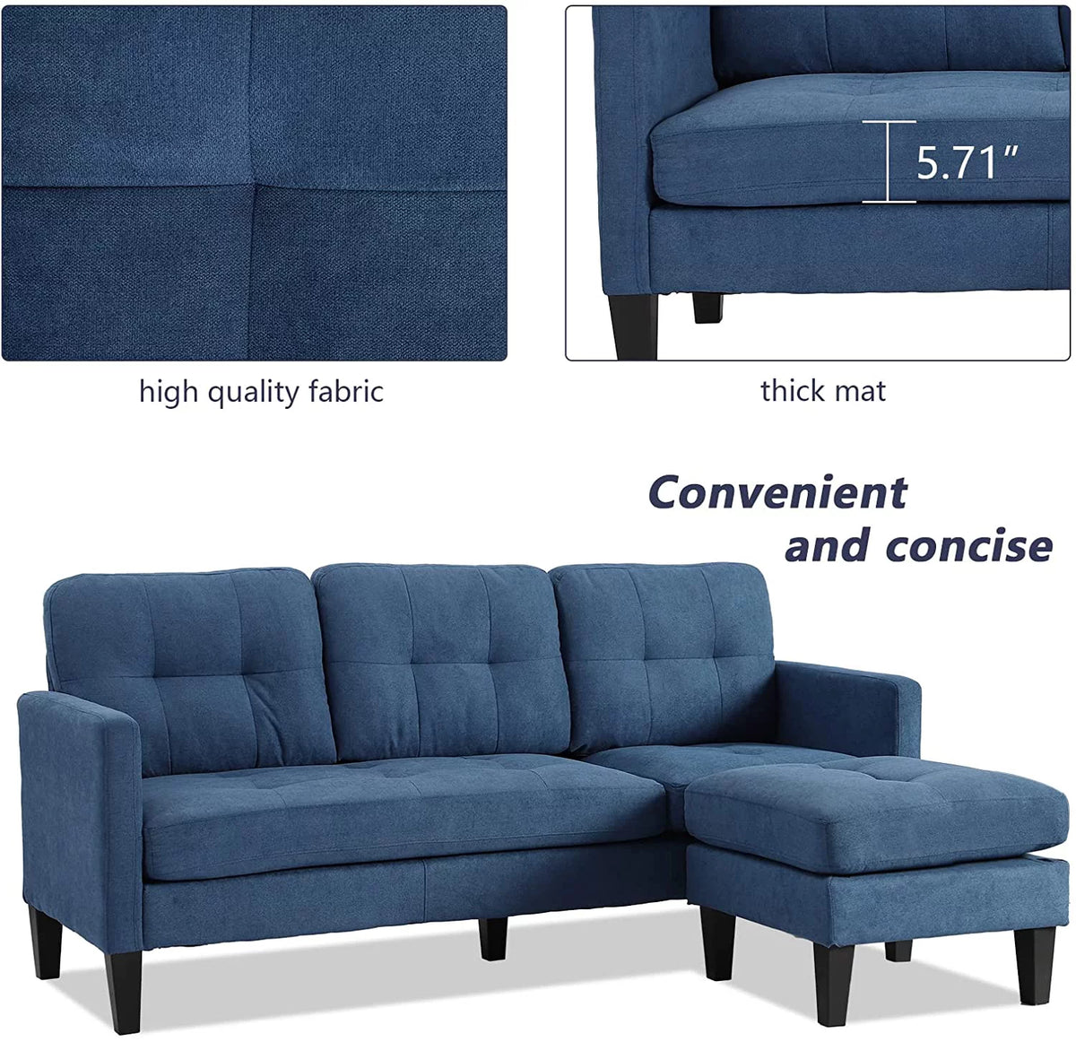 Blue L-Shaped Convertible Sectional Sofa J6658
