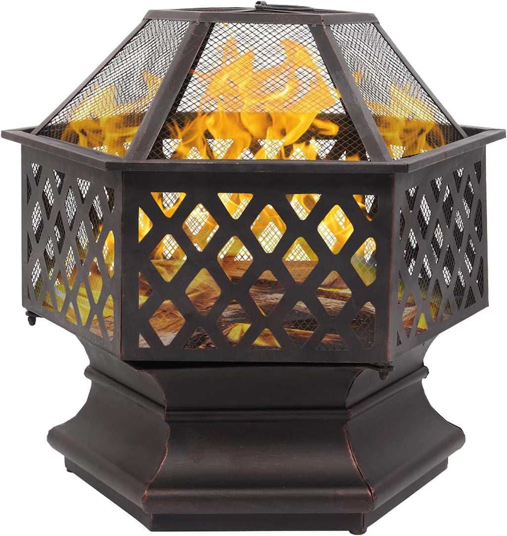 22 inch Steel Firepit Bowl with Mesh Spark Screen Cover Log Grate Wood Fire Poker V410
