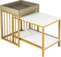 Nesting Coffee Table Set Of 2 Faux Marble Gold & White L5754