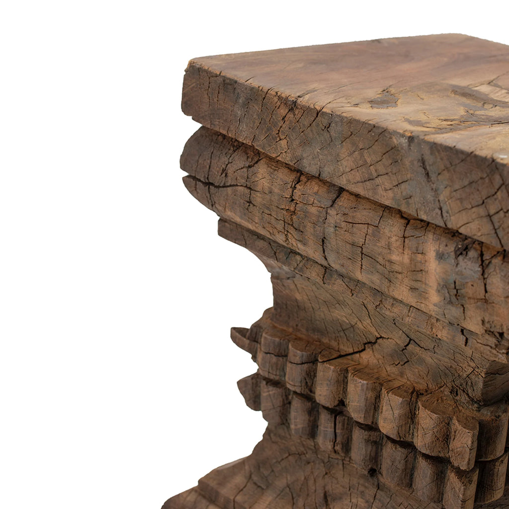 Organic Carved Wooden Pillar Stool M2943