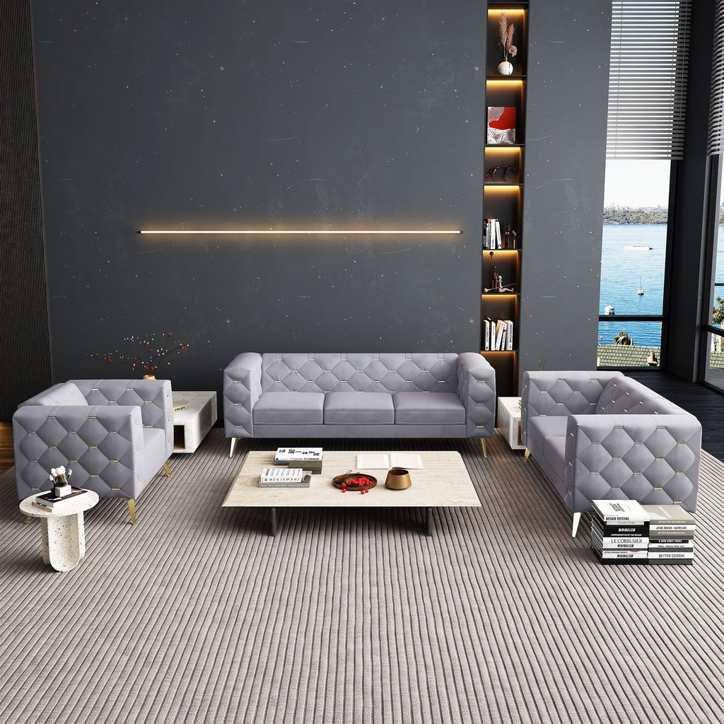 3 Piece Gray Velvet Sofa M592526