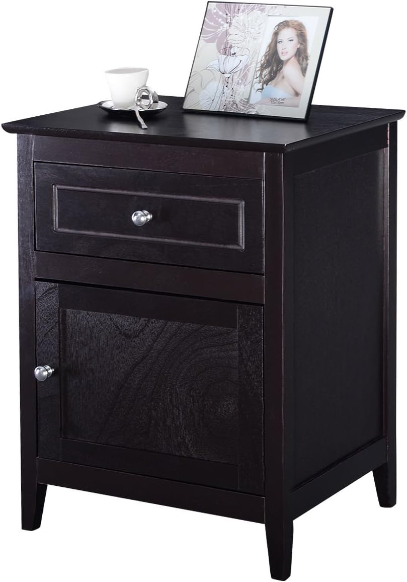 Espresso Wood End Table with Drawer W823337