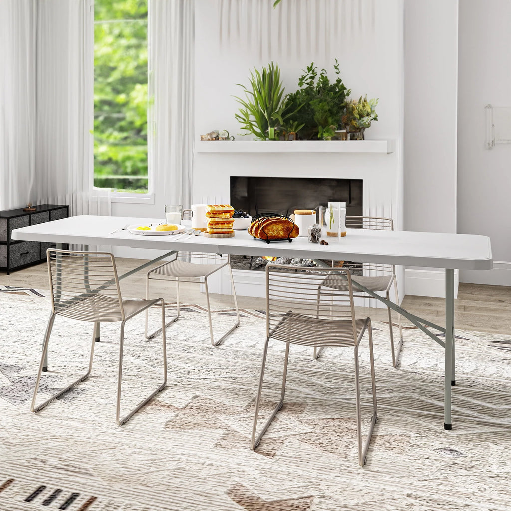 8FT Heavy Duty Folding Table with Carrying Handle White Y2435