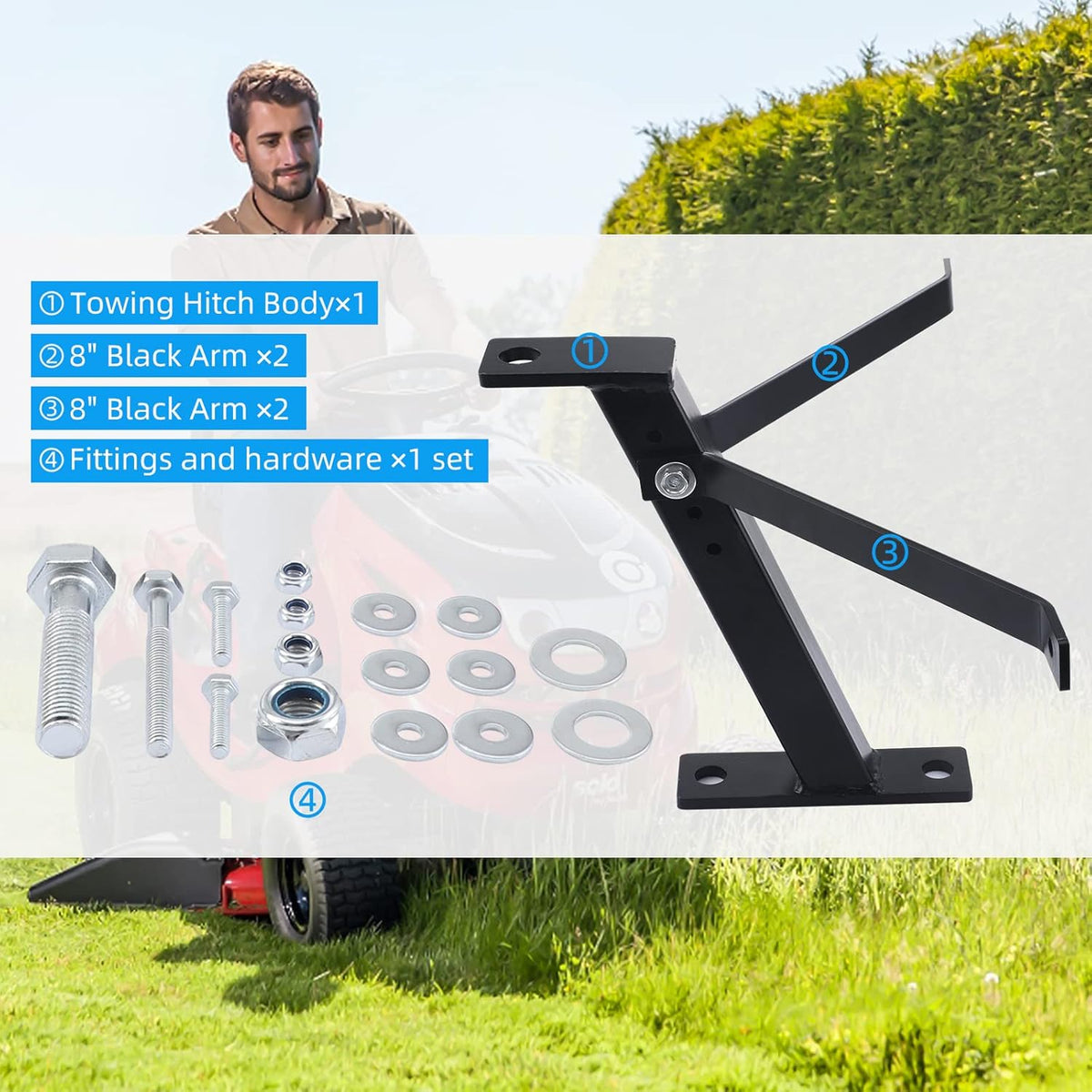Black Powder Coated Lawn Mower Tractor Trailer Hitch Pack of 2 M171