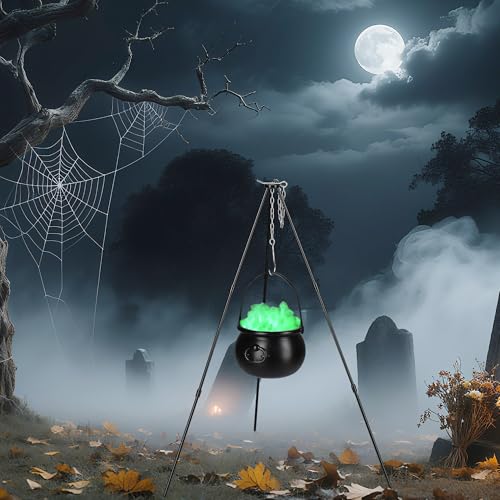 Halloween Witches Cauldron with Tripod Stand Black Pot LED Light J6287