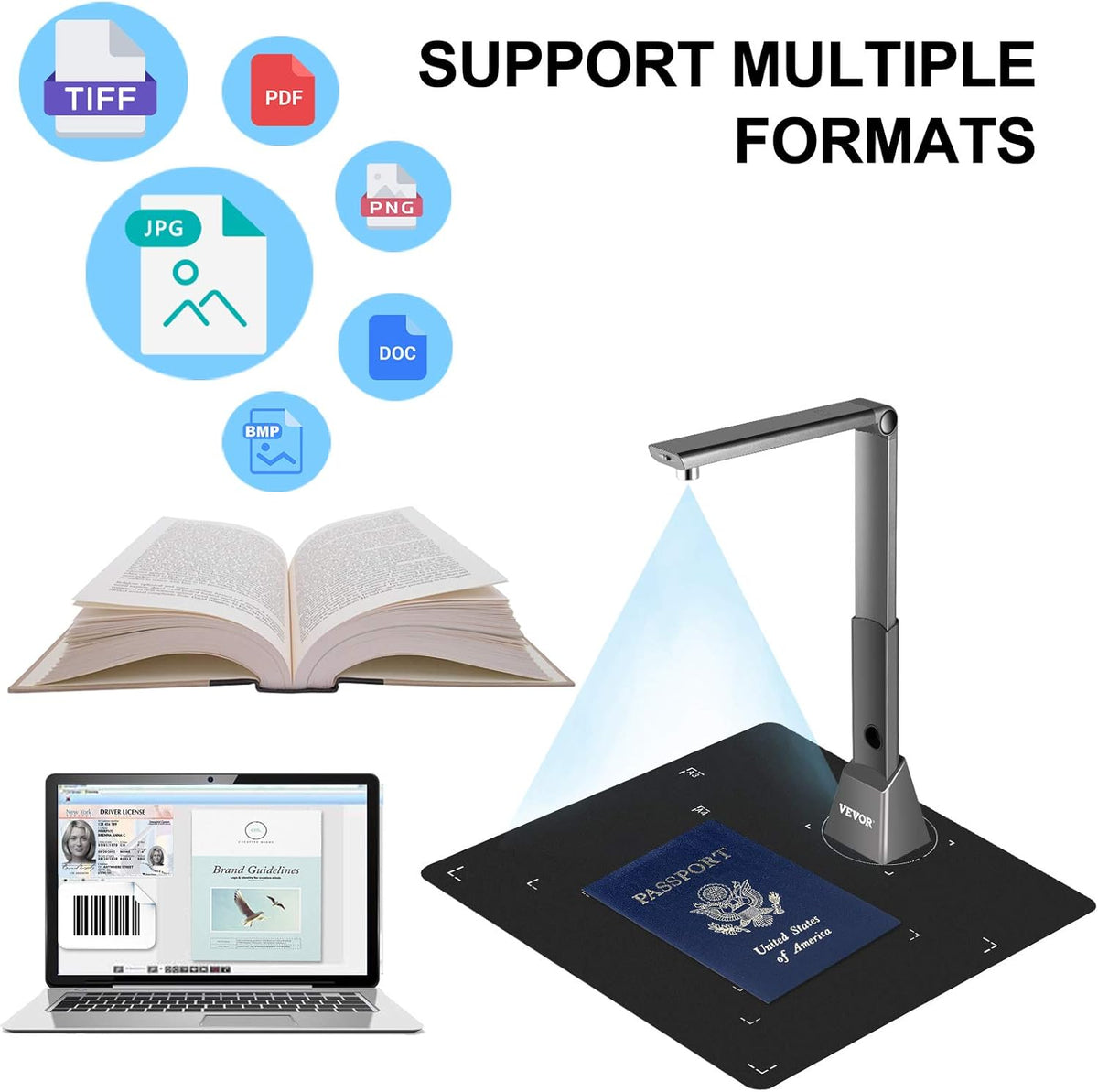 Document Scanner Camera with OCR Function, 10 Mega-Pixel Lens with LED Lights K4661
