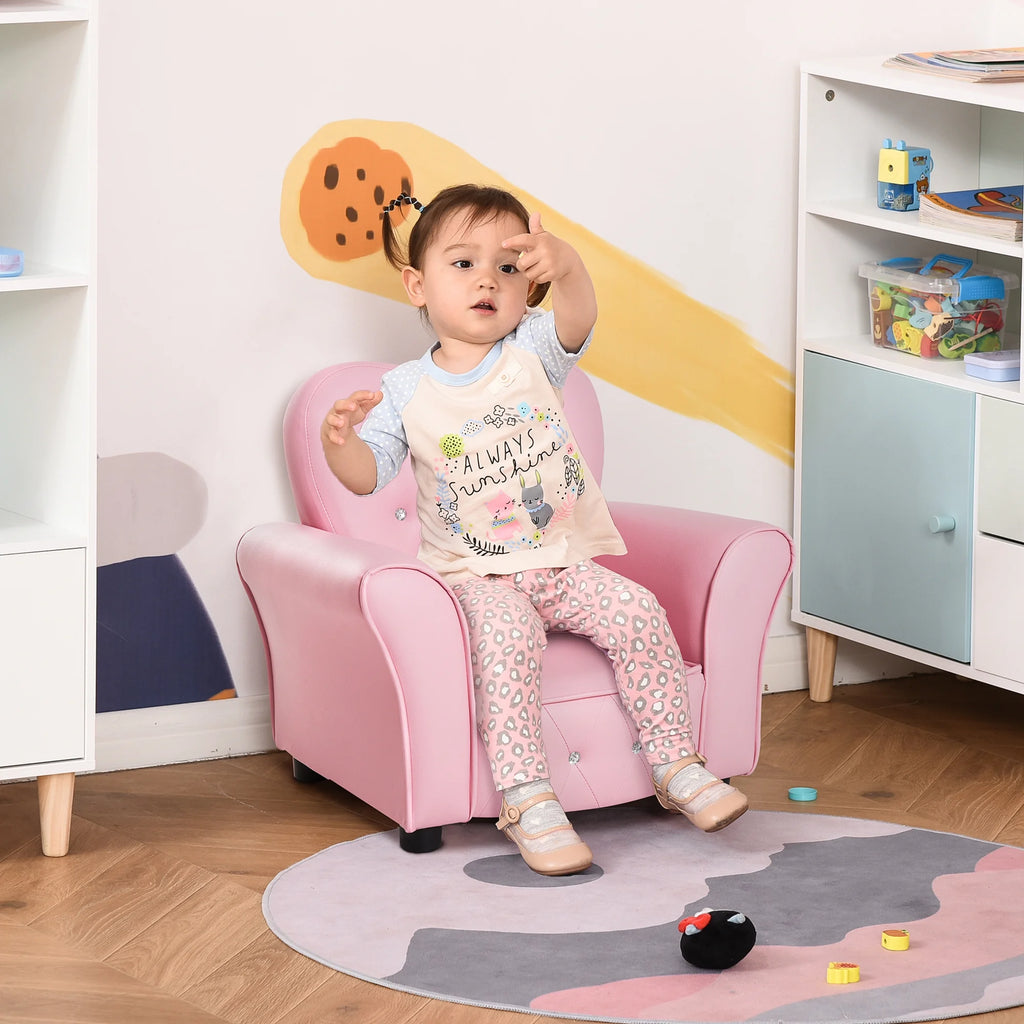 Pink Tufted Upholstered Kids Sofa Chair O213