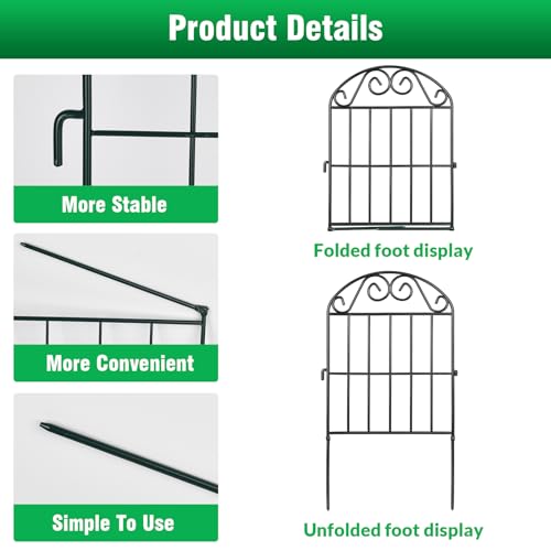20 Panels Collapsible Garden Fence Animal Barrier, 22 Ft x 24 in Rustproof Metal Wire Panel, Green F58147