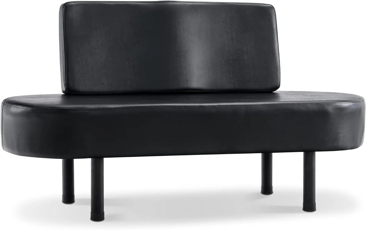 Black Leather Upholstered Bench with Backrest X2344
